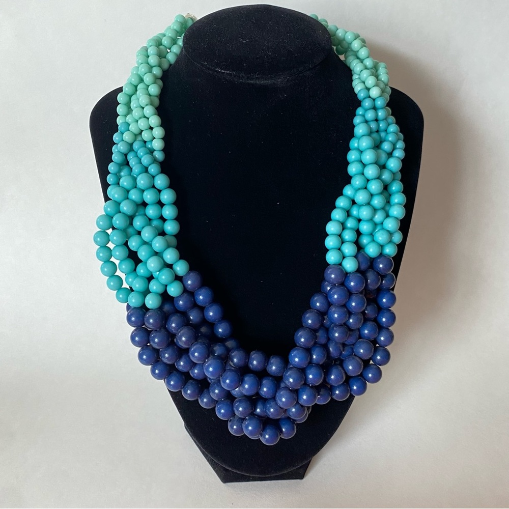 Multistrand braided round beaded necklace blue aqua